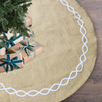

Christmas Tree Skirt Double Layers Burlap Home Festival Party Floor Decor Large Size Xmas Decorations For Living Room Garden New