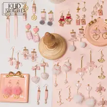 Милые ювелирные изделия в стиле Лолиты; розовые серьги принцессы с сердечками для девочек; японские серьги ручной работы; зимние кавайные серьги-гвоздики ручной работы