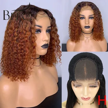 

Beeos 150% 4*4 Closure Lace Wigs Ombre Color Short Curly Bob Brazilian Remy Human Hair Wigs Pre Plucked Hairline Bleached Knots
