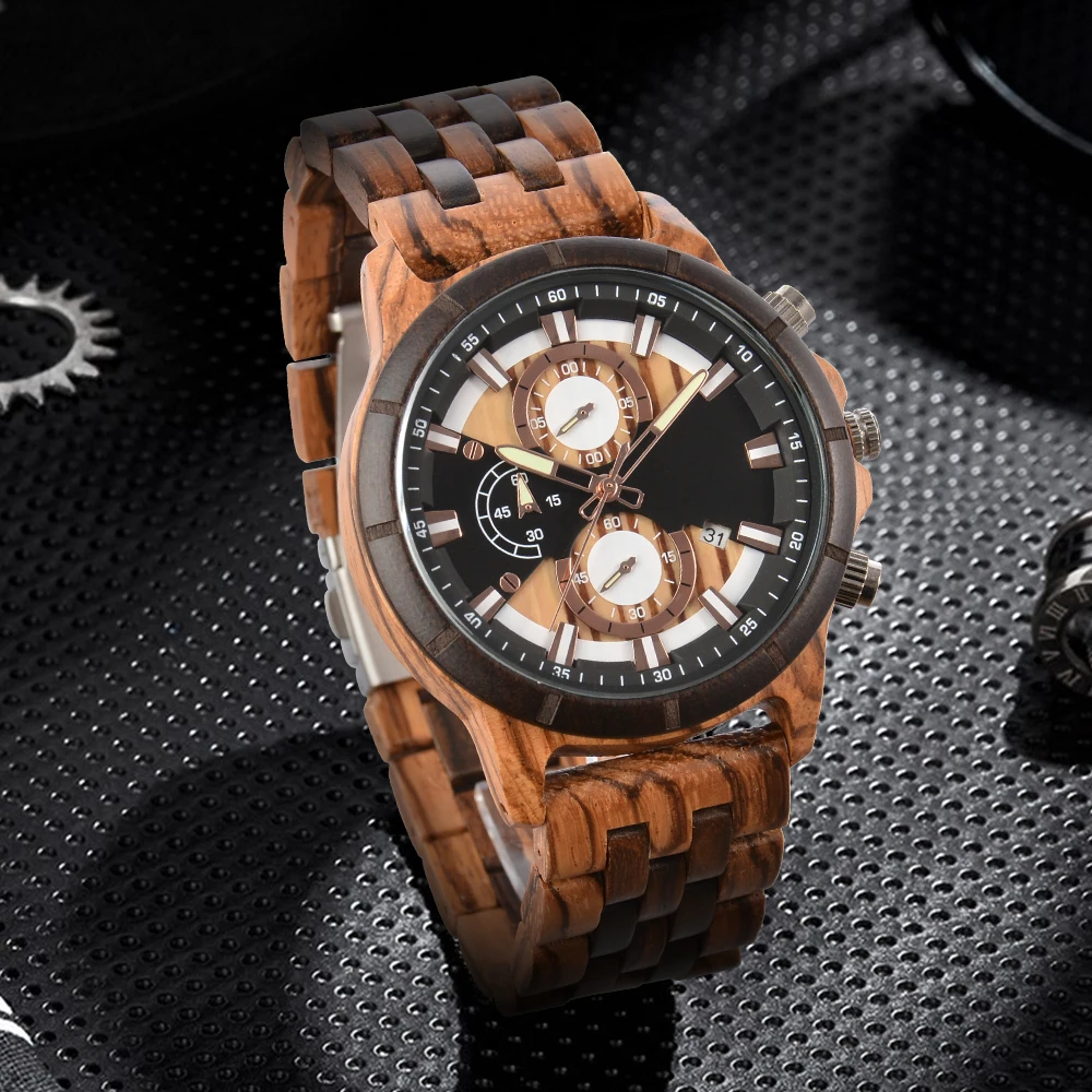 

Men's Business Fashion Quartz Wood Watch Wooden Strap Chronograph Great Gift relogio masculino
