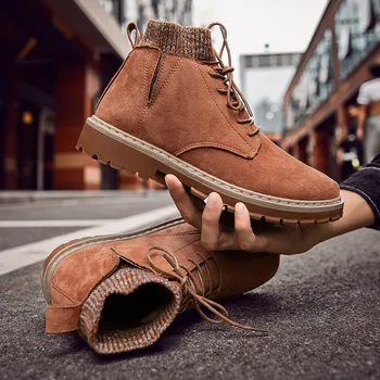 

Leather men's shoes casual shoes fashion high-top sneakers comfortable warm wear-resistant Martin boots outdoor hiking shoes