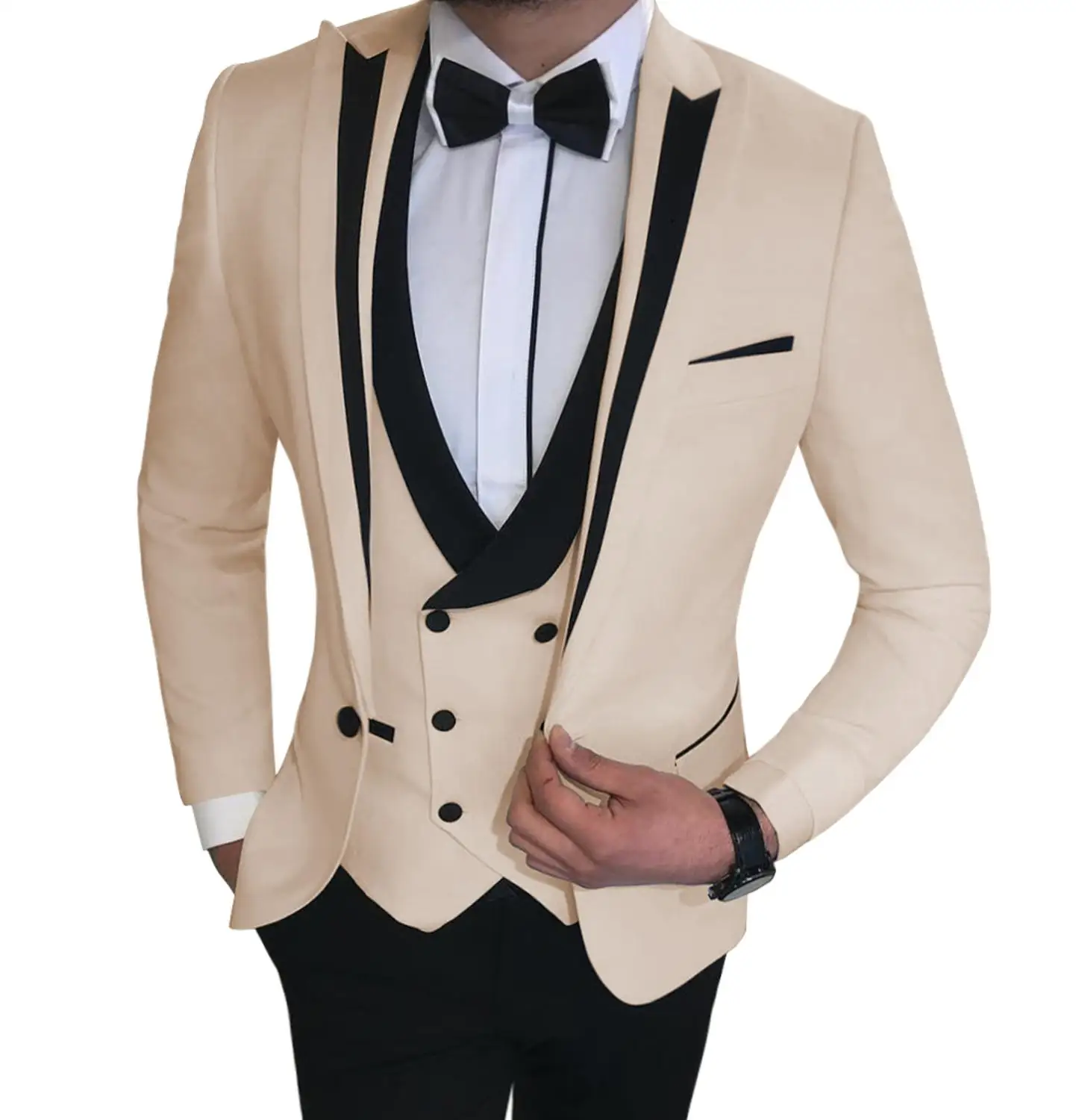 ( Jacket + Vest + Pants )Mens Suits 3 piece Tuxedos Shawl Lapel Business Casual for Wedding Suits Men 2019