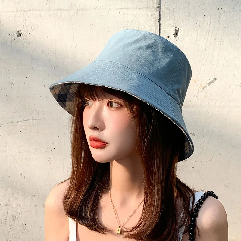 2021 NEW Summer Bucket Hat for Women Soft Cotton Solid Color Double