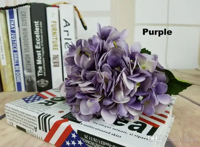 Artificial Silk Hydrangea Big Flower 7.5" Fake White Wedding Flower Bouquet for Table Centerpieces Decorations 15co - Цвет: purpel