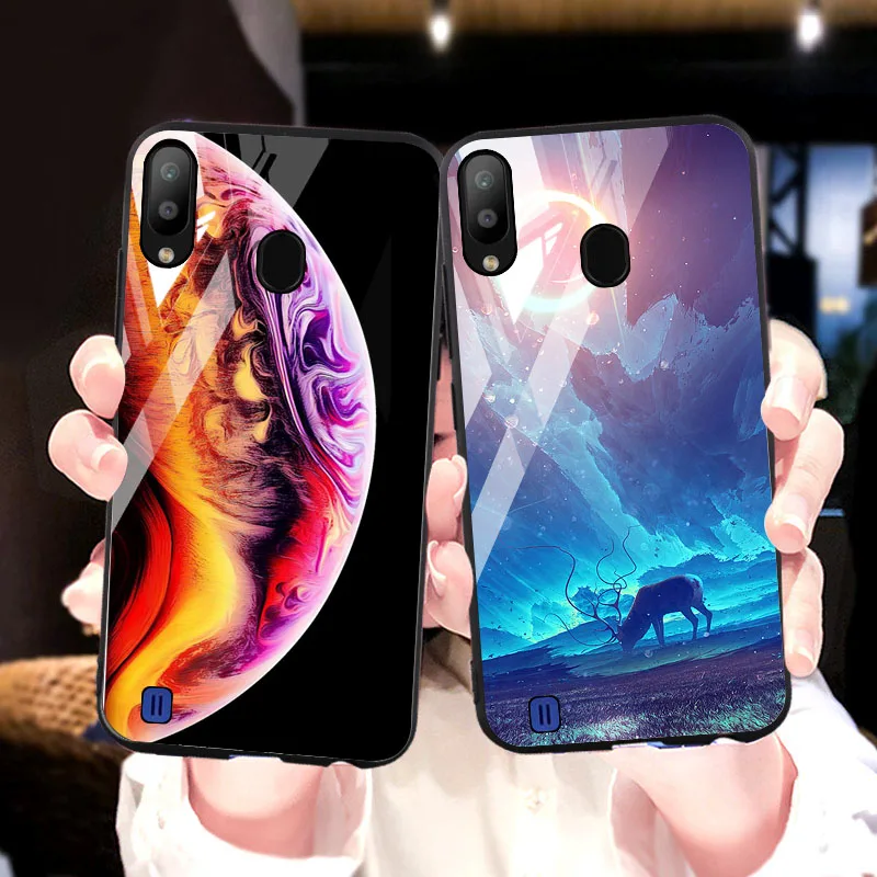 

Tempered Glass Case For Samsung galaxy M10 M20 M30 Cases Star Space Covers For Samsung M10 M20 M30 back Cover Bumper Capa