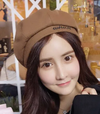 Korean-style Which Lettered Autumn Winter Versatile British-Style Woolen Beret Fashion Warm Pumpkin Octagonal Cap Children - Цвет: Coffee