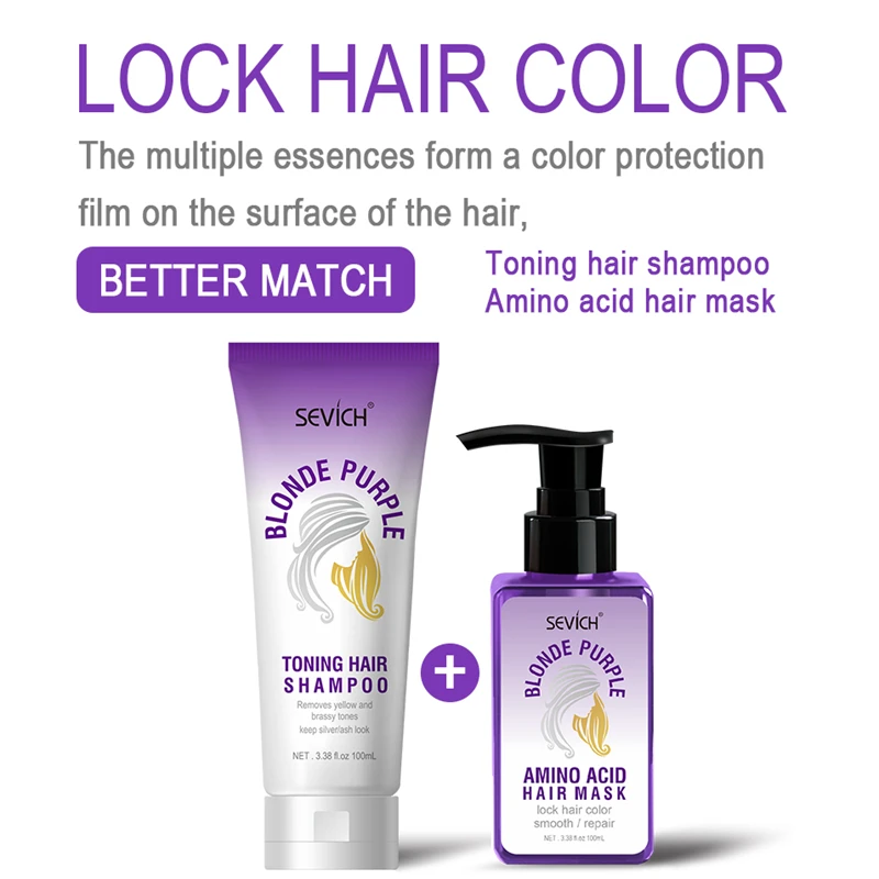 Sevich-champú para el cabello, mascarilla para el cuidado del cabello, elimina tonos amarillos y brasileños, aminoácidos, Rubio y morado