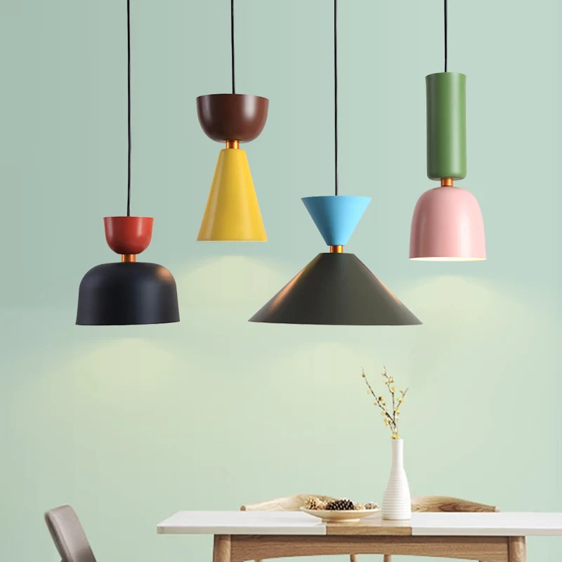 

Nordic Loft Bedside Pendant Lights Bedroom Cafe Living Dining Room Study Macaron Industrial Decorative LED Chandeliers Fixture