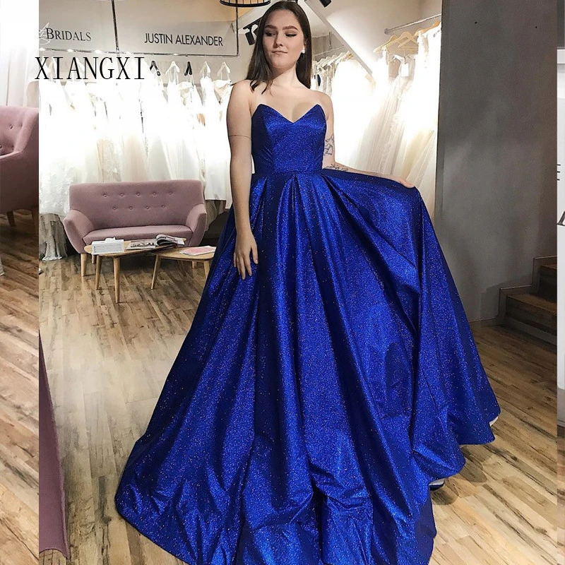 Vestido de de satén en color azul traje Formal con escote corazón, para fiesta, 2 unidades|Vestidos de noche| -
