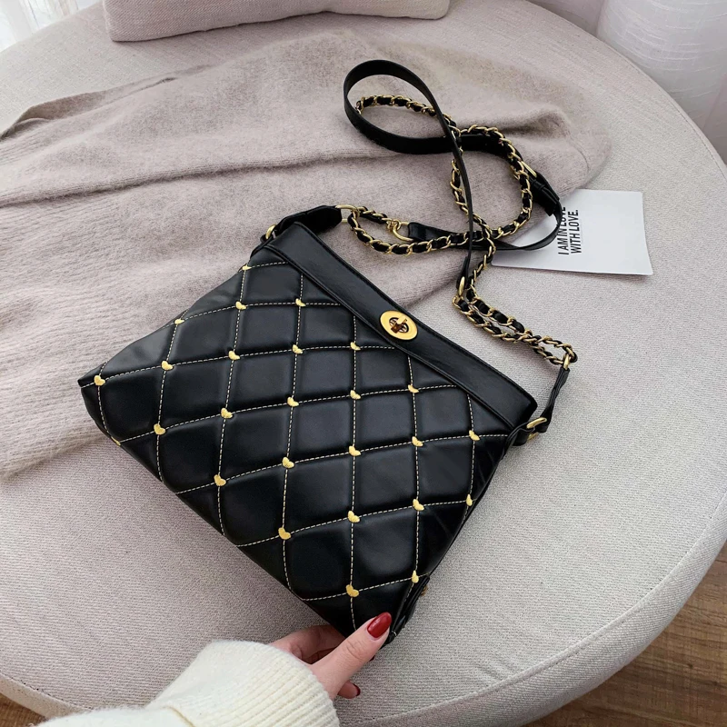 

2019 new designer ladies handbag leather shoulder bag women fashion large capacity chain messenger bag girl rhombus handbags