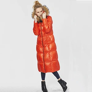 Высокое качество, роскошные черные/белые/красные длинные куртки, пуховик для женщин, белый утиный пух, блестящие теплые пальто, модные блестящие женские Большие меховые пальто - Цвет: Orange