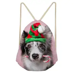 Рождественские Сумки для подарков с завязками, рюкзак на шнурке, Сумка с принтом собаки, мини сумка на плечо, пляжная сумка с завязками