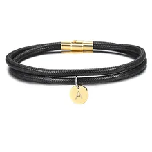 Начальная буква A-Z ожерелье с подвесками браслет 4 мм браслет стек кожаный браслет для женщин девушек Золотая магнитная застежка DDLB182