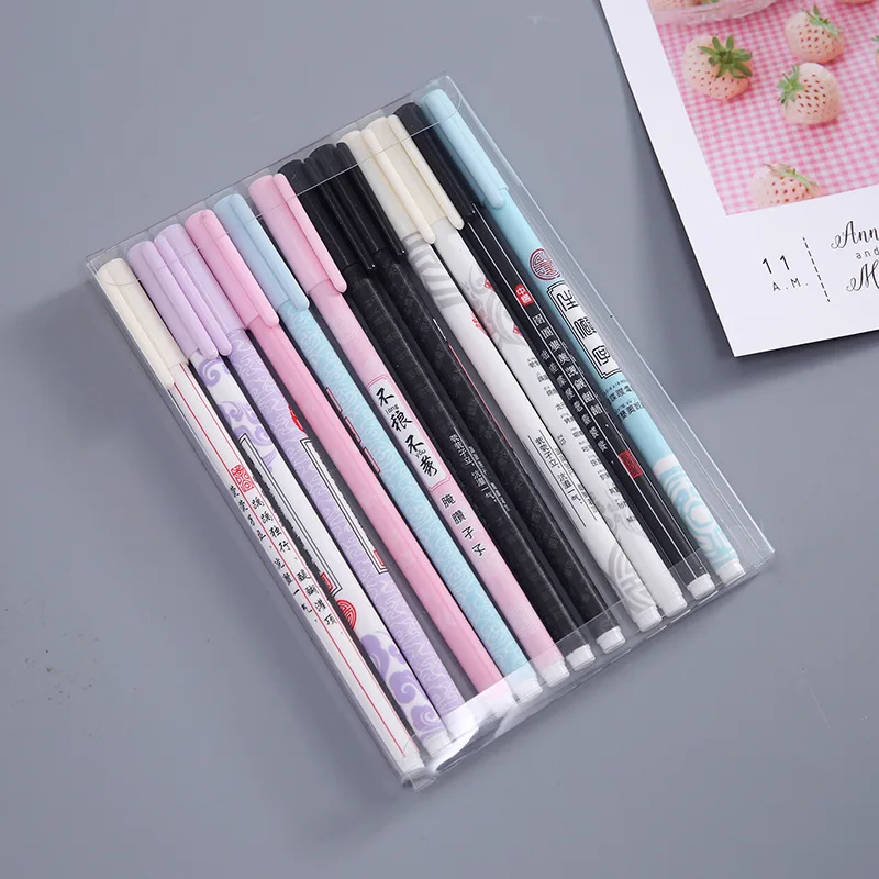 12 шт./компл. гелевая ручка с черными kawaii papelaria канцелярские милые ручки для школы caneta lapices tinta jel kalem fofas rzeczy szkolne - Цвет: C