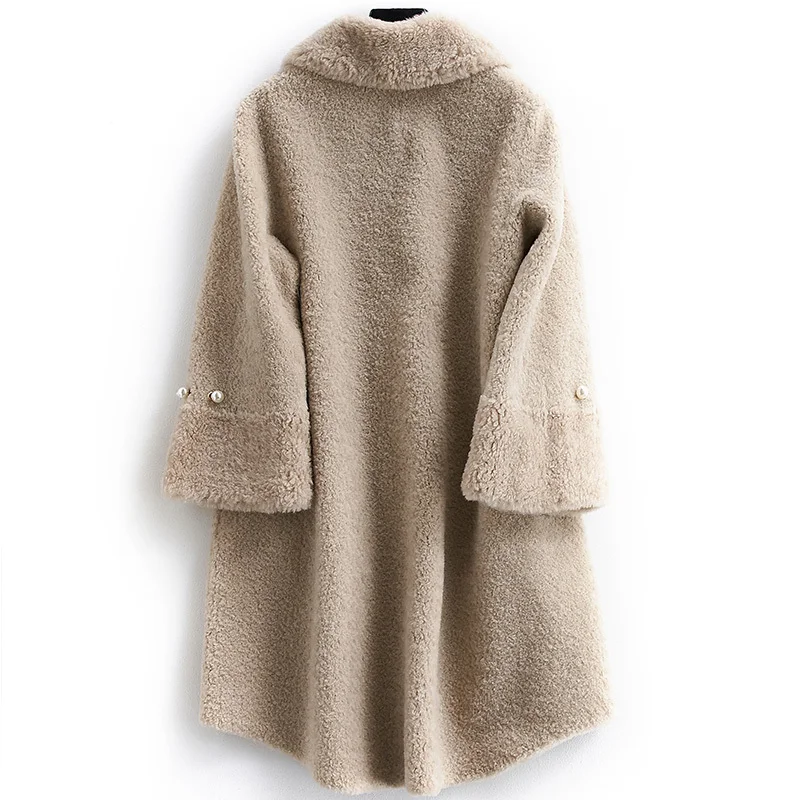

Real Sheep Shearling Fur Coats Winter Jacket Women 100% Wool Coat Female Korean Long Jackets MY3835