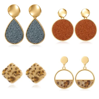 

POXAM Vintage Geometric Velvet Drop Earrings For Women Fashion Gold Earring 2019 New Female Brincos Christmas Jewelry Party Gift