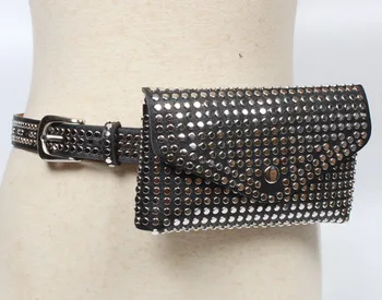 

2019 New Fashion Rivets belt with Fanny Pack Small Women Waist Bag Phone Pouch Punk Belt Bag Purse
