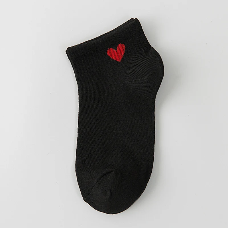 Manoswe Comfortable Heart Shape Woman White Short Socks Casual Breathable Girl Cotton Boat Socks Female Ankle Colorful 4 Pairs - Color: Black