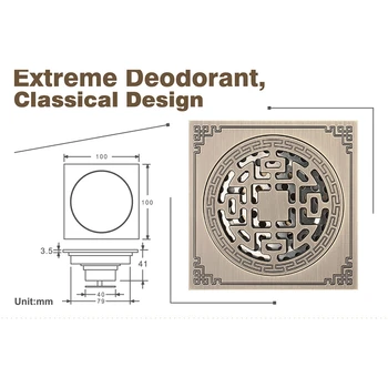 

New Antique Brass Floor Drains Shower Cover Anti-Odor Floor Drain Bathroom Kitchen Balcony Bathtub Drain Shower Drain Shower Roo