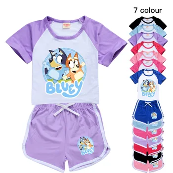

Toddler Girl Clothes School Boys Sport Suit Tshirt + Short Polyester cute bluey Girls Boutique Outfits Pajama Set Teens Tops