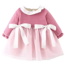 Детское осенне-зимнее милое платье принцессы с длинными рукавами и вышивкой из сетчатого материала