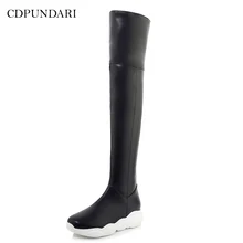 CDPUNDARI/черные и белые зимние сапоги на платформе; женские Сапоги выше колена; женские облегающие высокие сапоги