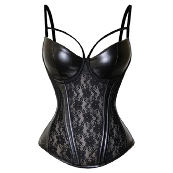 

Corset Sexy Women Clothes Synthetic Leather Lace Steampunk Corset Sexy Lingerie Solid Plus Size Bustier Corset
