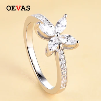 

OEVAS Sparkling Horse Eye Zircon Gardenia Flower Finger Rings For Women Top Quality 100% 925 Sterling Silver Party Fine Jewelry