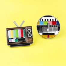 Clásico Vintage TV Televisión Sin broches de señal color Arco Iris pantalla de televisión forma esmalte Pins padres amigo insignia joyería