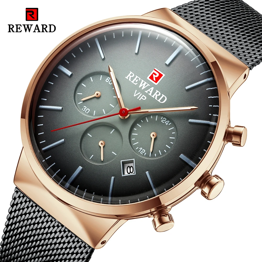 

REWARD 2023 New Watch Men Stainless Steel Top Brand Luxury Clock Business Waterproof Luminous Chronograph Men's Quartz Watches