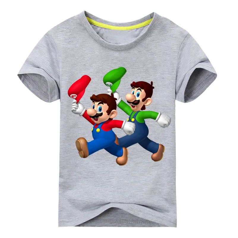 Детская летняя футболка для бега с изображением супер Марио Луиджи топы для мальчиков и девочек, хлопковая футболка детские футболки с короткими рукавами - Цвет: C