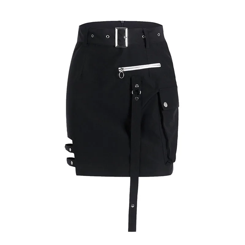 Готическая мини-юбка женская распродажа, летняя, на молнии, с пряжкой, с вырезами, высокая талия, крутая, уличная, короткая, модная, женские юбки