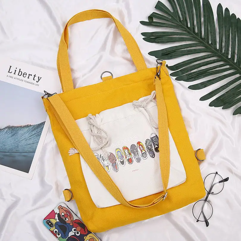 KANDRA белая задняя и желтая сумка-шоппер Лоскутная тканевая сумка через плечо на молнии экологический многоразовый уличная Сумка-тоут - Цвет: Y7