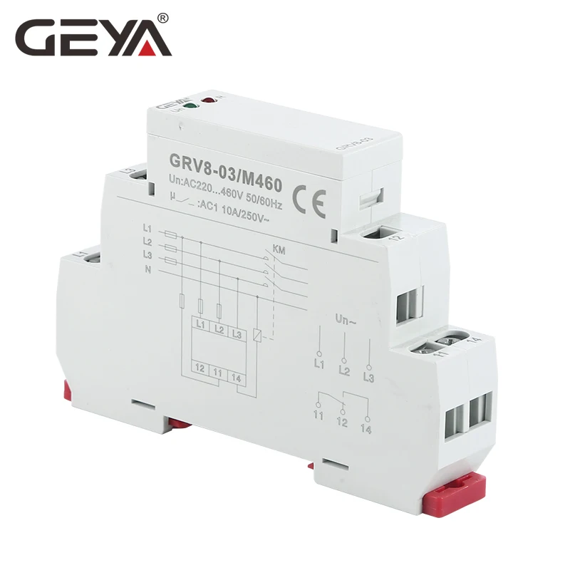 GEYA GRV8-03 Phase Sequence Relay Phase Failure Relay Din Rail Type 45Hz-65Hz True RMS Measurement Control