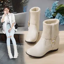 Г., весенние модные элегантные кожаные ботинки размера плюс 34-43 женская зимняя повседневная обувь женские ботинки на скрытой танкетке