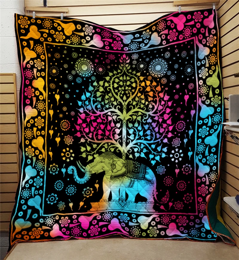 Summer-Elephants-Print-Quilt-For-Kids-School-Adults-Bed-Soft-Warm-Thin-Blanket-Cotton-Quilt-King