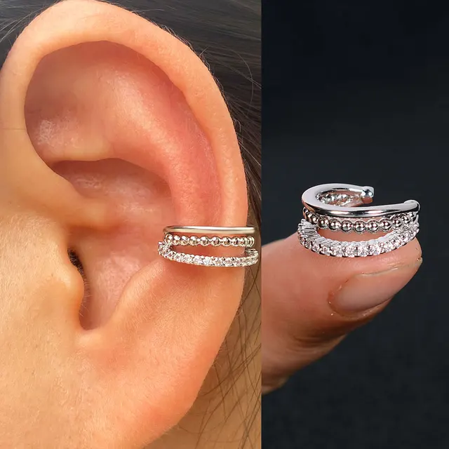 Boucles d'oreilles à Clip pour femmes et filles, 1 pièce, géométrie creuse arc-en-ciel, CZ, manchette, grimpeur, Cartilage, os, faux boucle d'oreille, Non Piercing