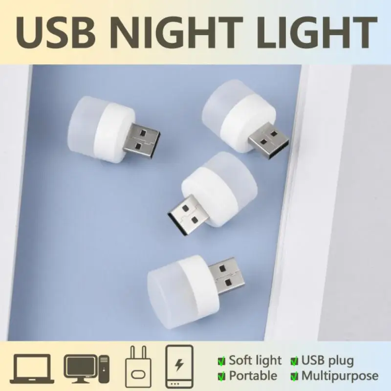 LED Light Night Light Book Light USB Plug Lamp Computer Mobile Power Charging USB Small Book Light LED Eye Protection Reading Light Small Round Night