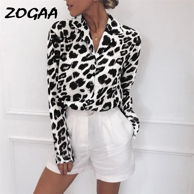 

Leopard Blouse Women Long Sleeve Chiffon Blouses Sexy Print Turn-Down Collar Office Shirt Casual Loose Tops Blusas Chemise Femme