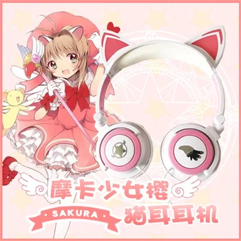 

Anime Card Captor Sakura Cute Cat Ears Fold Headset Earphone Sport Singlet Line Wired Headphones Kawaii Gifts