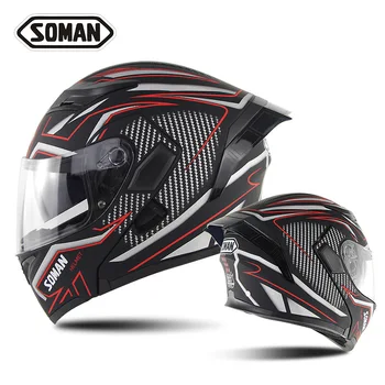 

SOMAN Motorcycle Riding Double Lens Tail Wing Helmets 955&960 Universal Personality Modified DOT ECE Headgear Protective