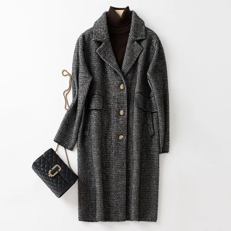 Solid Color Woolen Coat Mid-length Lapel Slim Coat Fashion Trend New Spring Best-selling Plus Size Women's Coat spring and autumn new cowboy coat male trend personality motorcycle short jacket lapel coat handsome coat coat；size（s 3xl）；p