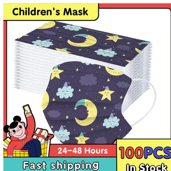 

100pcs Children's Three-Layer Protective Dust-Proof Cartoon Printed Disposable Mask Breathable Mascarillas Christmas halloween