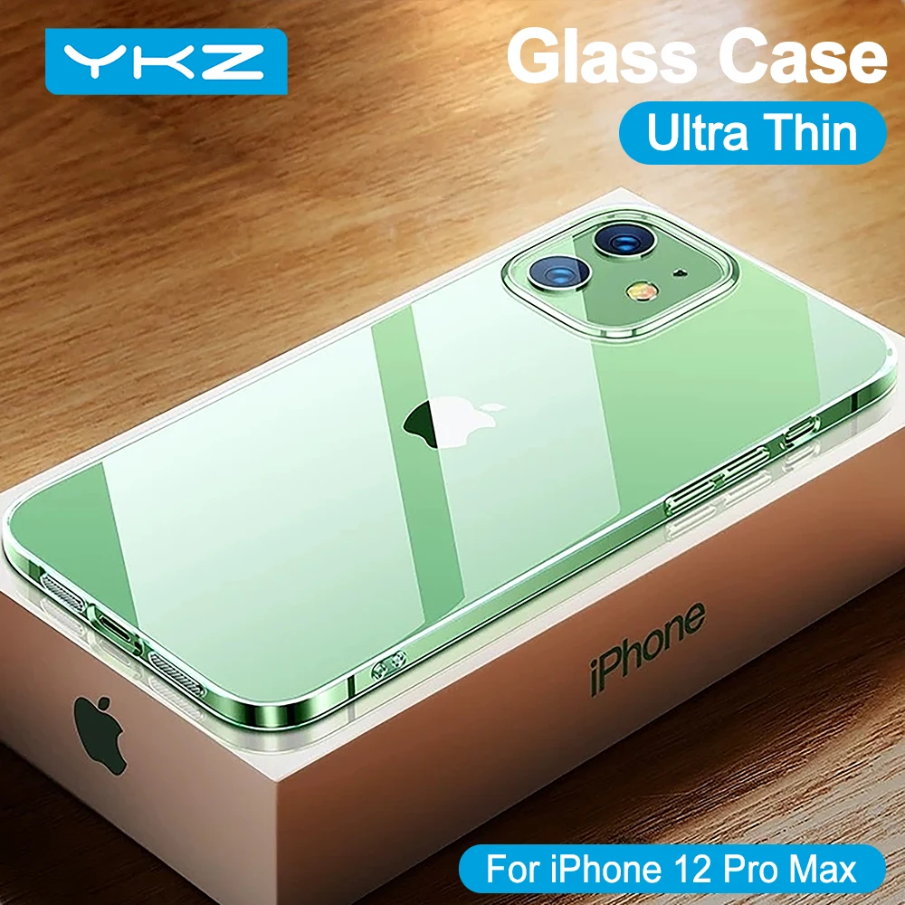 YKZ Luxury Glass Case For iPhone 12 11 Pro Max Cases Ultra Thin Transparent Cover XS MAX XR 8 SE Mini Soft Edge | Мобильные телефоны