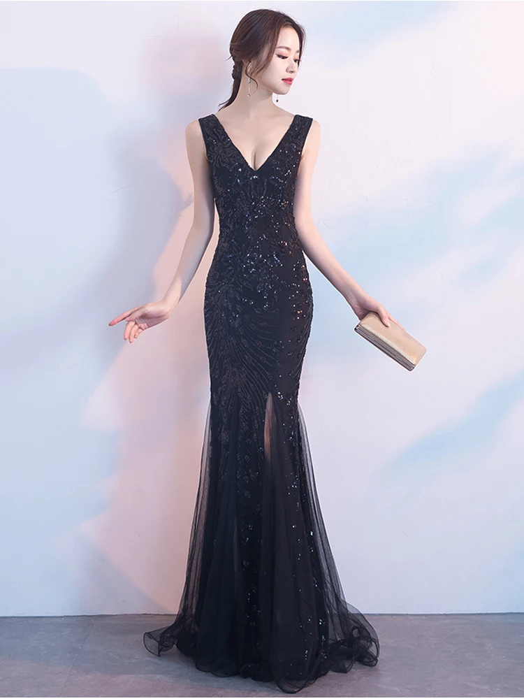 Вечернее платье без рукавов; элегантное торжественное платье русалки; Tull Sequind; платье для выпускного; кружевное платье; Robe De Soriee; длинное вечернее платье
