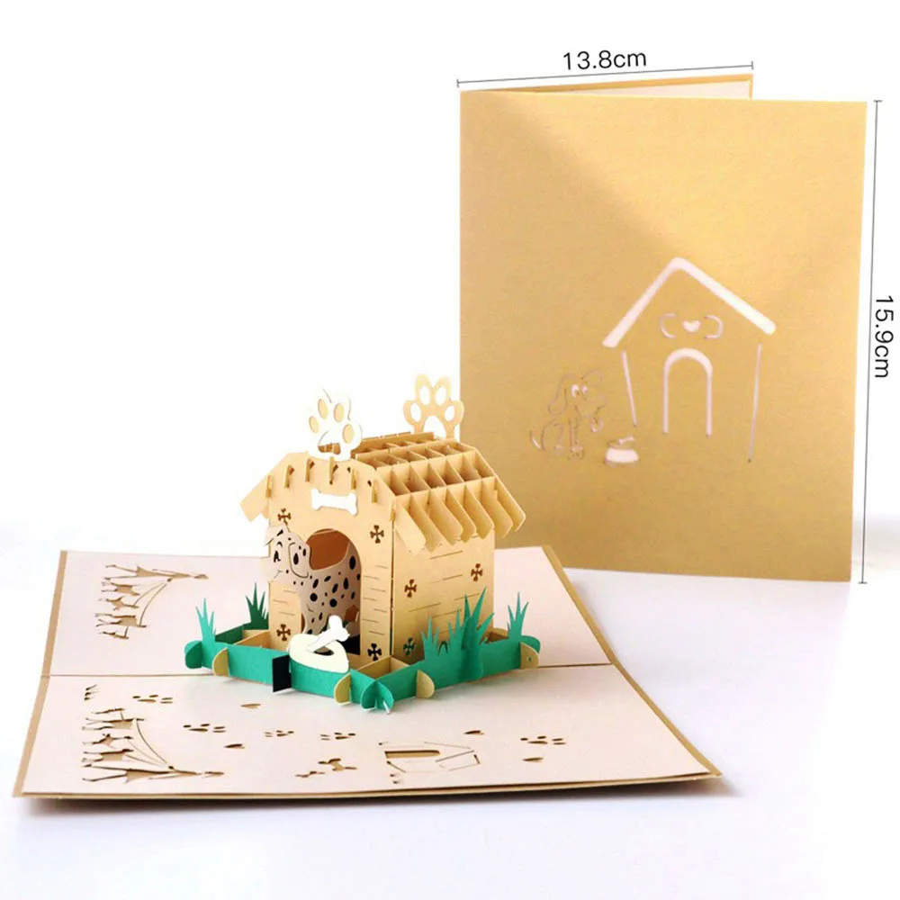  3pcs 3D Pops Up Card Dog House Birthday Card Pet Home Greeting Cards Party Invitation Greeting Card - 4.00029E+12