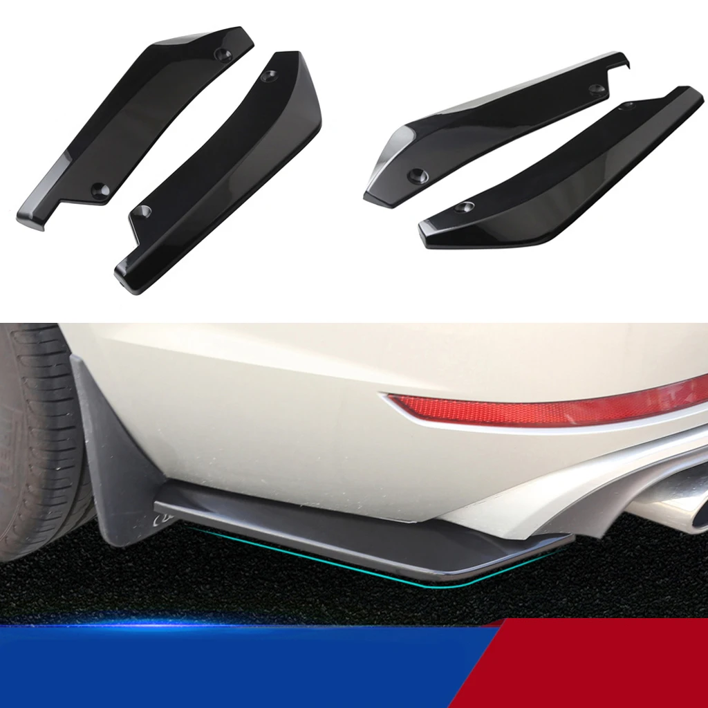 2 Pieces Universal Car Rear Bumper Lip Splitter Fins Spoiler Protector Black
