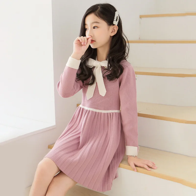 Spring Fall Sweet Teen Girls Dresses with Ribbon 10 12 14 15 years Big Outerwear | Детская одежда и обувь