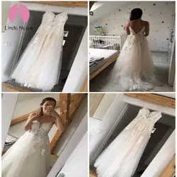 Vestidos De Noiva простое ТРАПЕЦИЕВИДНОЕ пляжное платье для свадьбы 2019 кружевное платье на тонких бретелях с аппликацией платье для невесты без