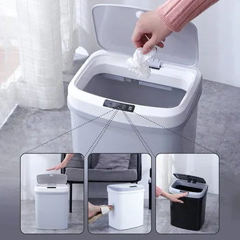 

Kitchen Large Capacity Induction Dustbin Smart Garbage Bin Creative Automatic Electric Touchless Infrared Motion Sensor 15L